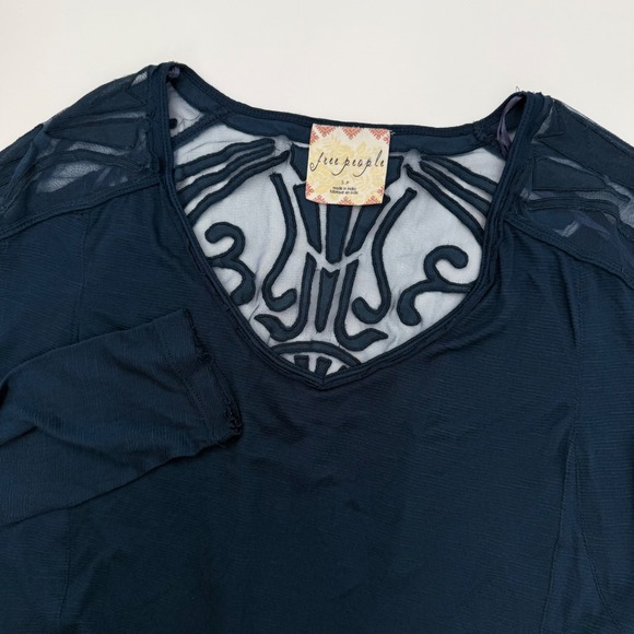 Free People The Gatsby Long Sleeve Top Teal Blue Boho Sheer Shirt Size Small - Picture 1 of 6